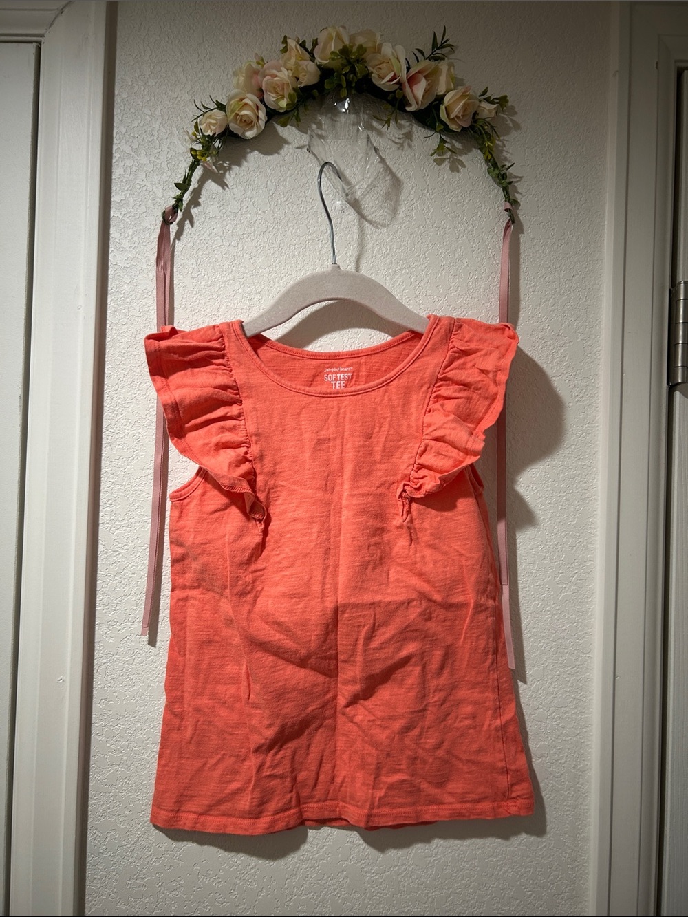 Jumping Beans Girls' Coral Ruffle Sleeve Softest Tee